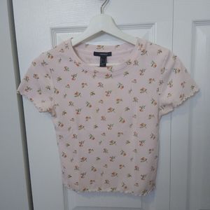 Floral ribbed cropped top